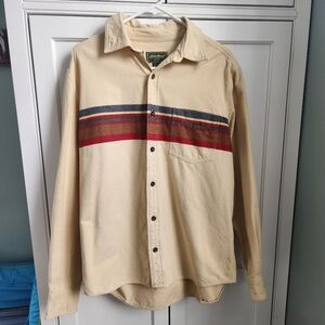 Eddie Bauer Beige Western Style Longsleeve Mens Large Shirt with Accent Stripes